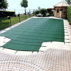 16 ft x 32 ft Light Weight Solid Pool Safety Cover w/ Center End Step - Green - 20 yr Warranty
